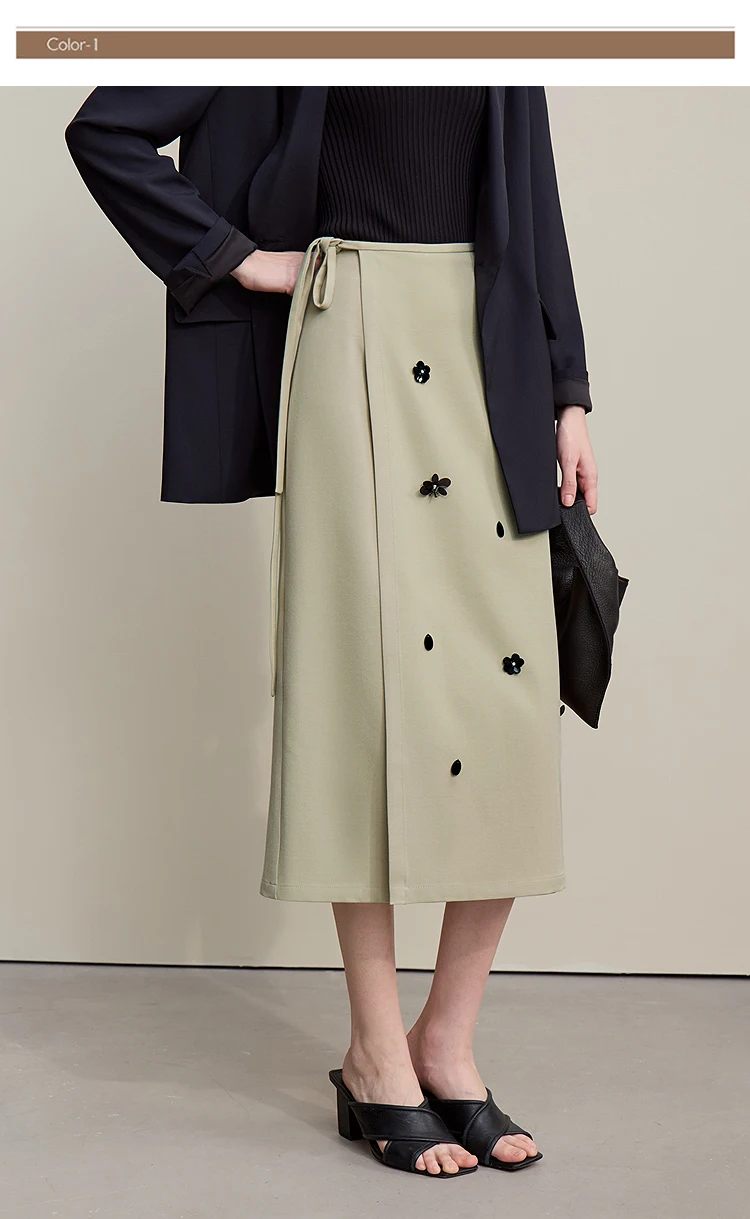 Amii Women's Skirt 2026 Autumn New Office Lady Anti-wrinkle Nail Flower Midi Skirt Elegant Versatile Women's Clothing 12621008