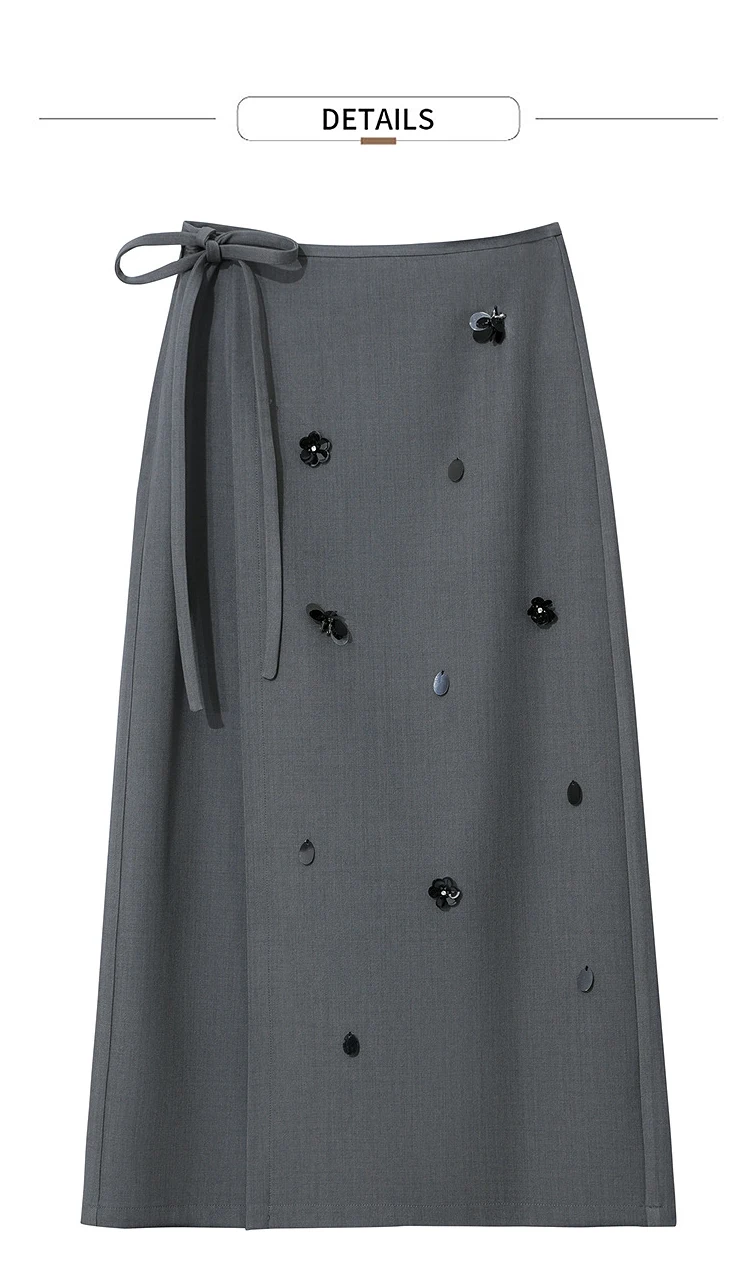 Amii Women's Skirt 2026 Autumn New Office Lady Anti-wrinkle Nail Flower Midi Skirt Elegant Versatile Women's Clothing 12621008