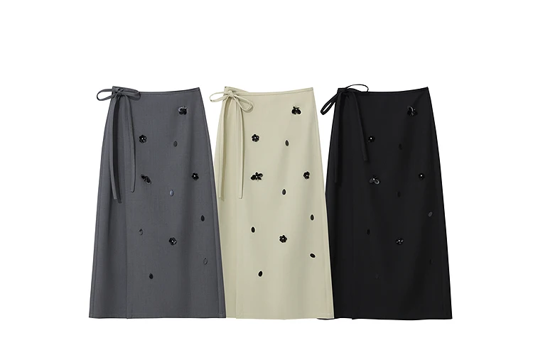 Amii Women's Skirt 2026 Autumn New Office Lady Anti-wrinkle Nail Flower Midi Skirt Elegant Versatile Women's Clothing 12621008