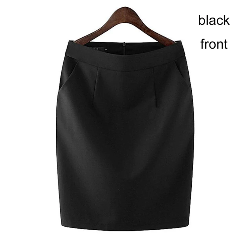 Knee Length Work Office High Waist Skirt Women Summer Vintage Formal OL Skirt Pocket Female Black Grey Bodycon Business Skirt