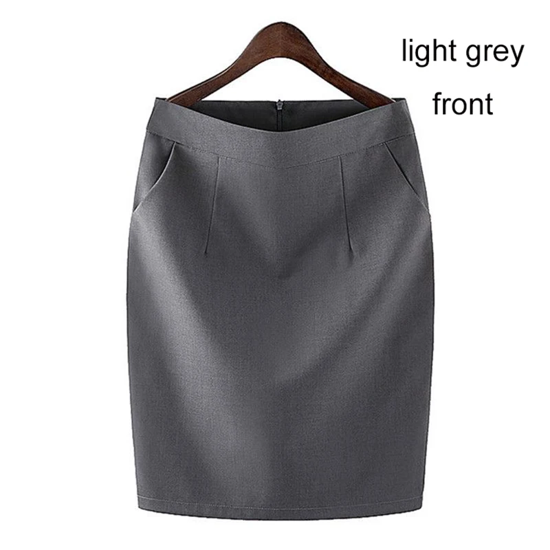 Knee Length Work Office High Waist Skirt Women Summer Vintage Formal OL Skirt Pocket Female Black Grey Bodycon Business Skirt