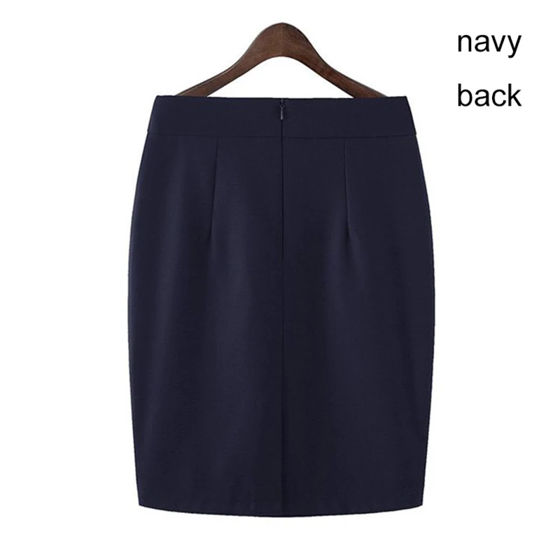 Knee Length Work Office High Waist Skirt Women Summer Vintage Formal OL Skirt Pocket Female Black Grey Bodycon Business Skirt
