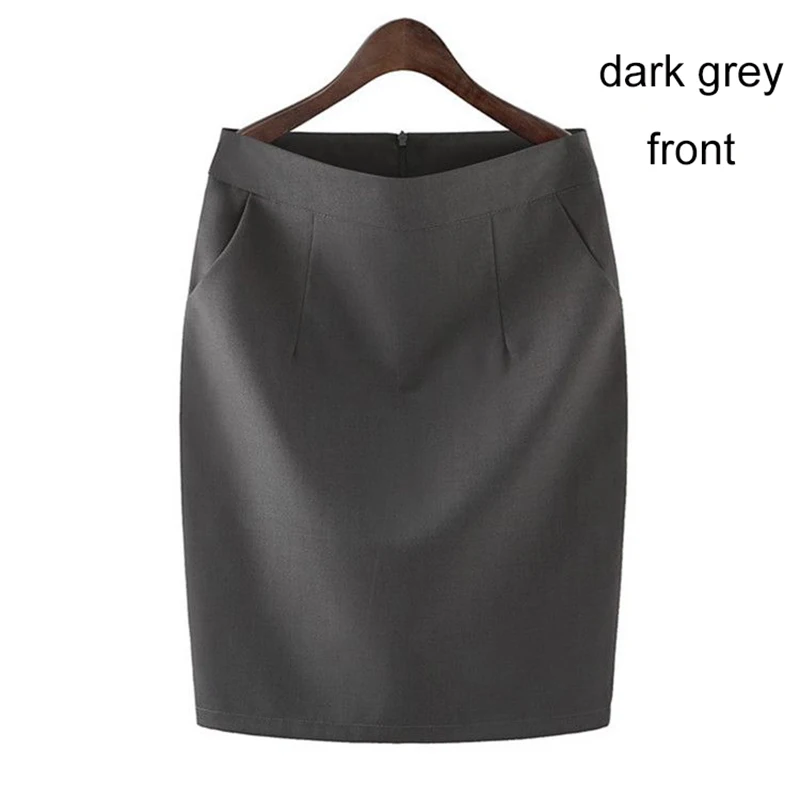 Knee Length Work Office High Waist Skirt Women Summer Vintage Formal OL Skirt Pocket Female Black Grey Bodycon Business Skirt