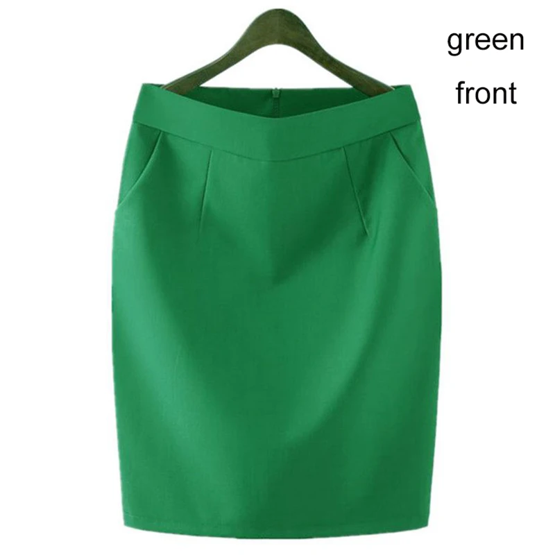 Knee Length Work Office High Waist Skirt Women Summer Vintage Formal OL Skirt Pocket Female Black Grey Bodycon Business Skirt