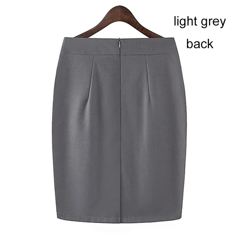 Knee Length Work Office High Waist Skirt Women Summer Vintage Formal OL Skirt Pocket Female Black Grey Bodycon Business Skirt