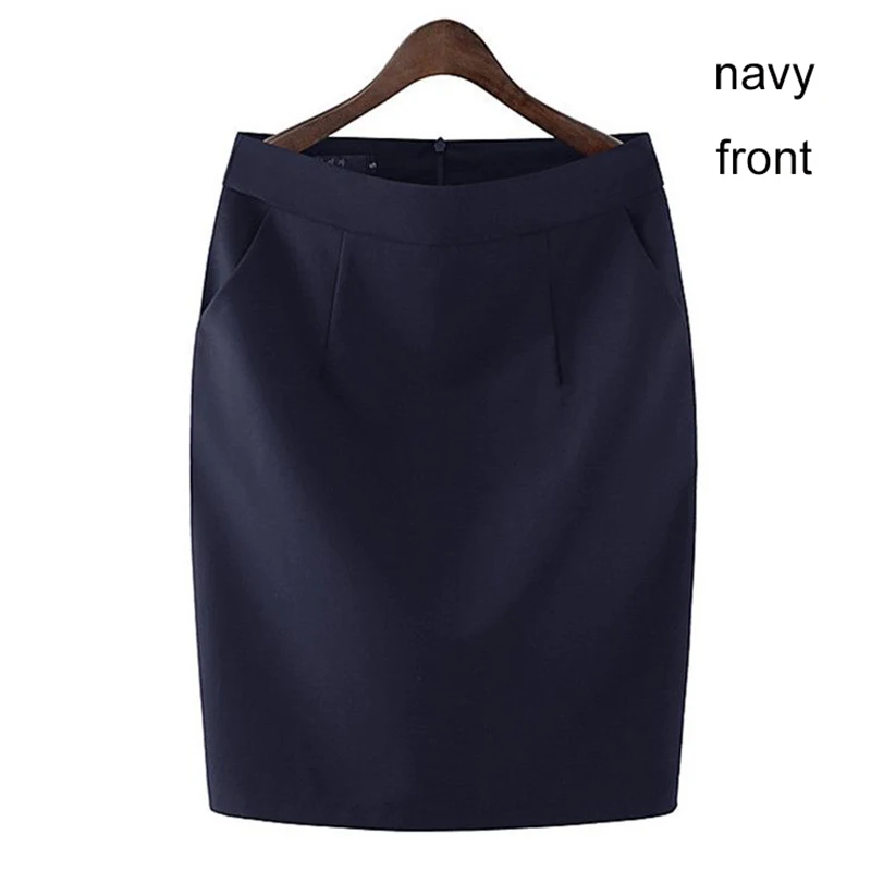 Knee Length Work Office High Waist Skirt Women Summer Vintage Formal OL Skirt Pocket Female Black Grey Bodycon Business Skirt