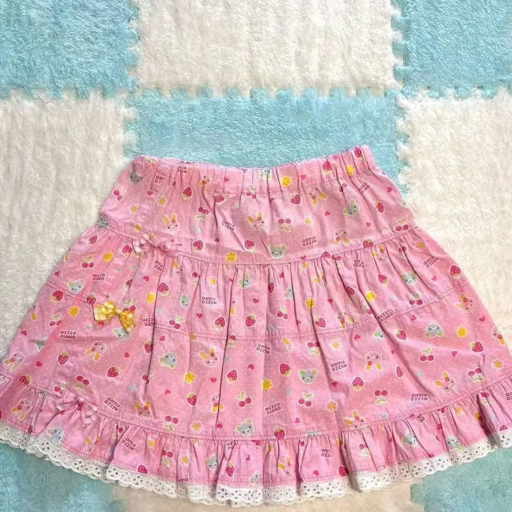 Japanese Kawaii Cartoon Print Mini Cake Skirts Womens JK Lace Patchwork Jupe High Waist Skirt Y2k Aesthetic Sweet Gothic Faldas