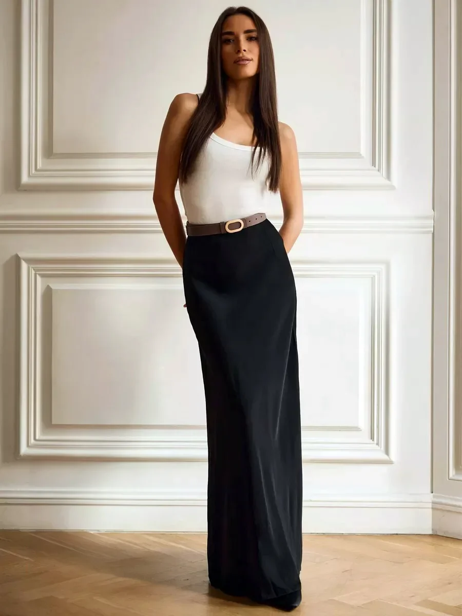 Wolfeel Casual Satin Women'S Skirt Spring Summer Fashion Loose High Waist Maxi Skirts Elegant Simple Slik Fishtail Skirt