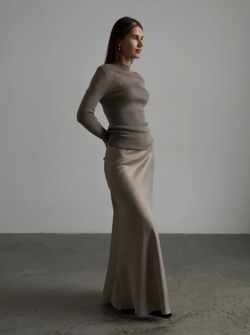 Wolfeel Casual Satin Women'S Skirt Spring Summer Fashion Loose High Waist Maxi Skirts Elegant Simple Slik Fishtail Skirt