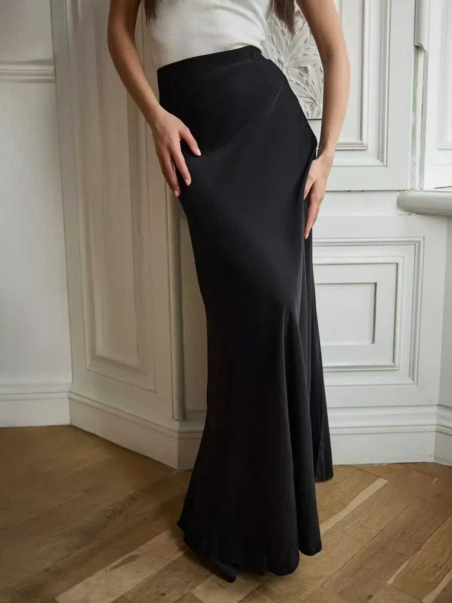 Wolfeel Casual Satin Women'S Skirt Spring Summer Fashion Loose High Waist Maxi Skirts Elegant Simple Slik Fishtail Skirt