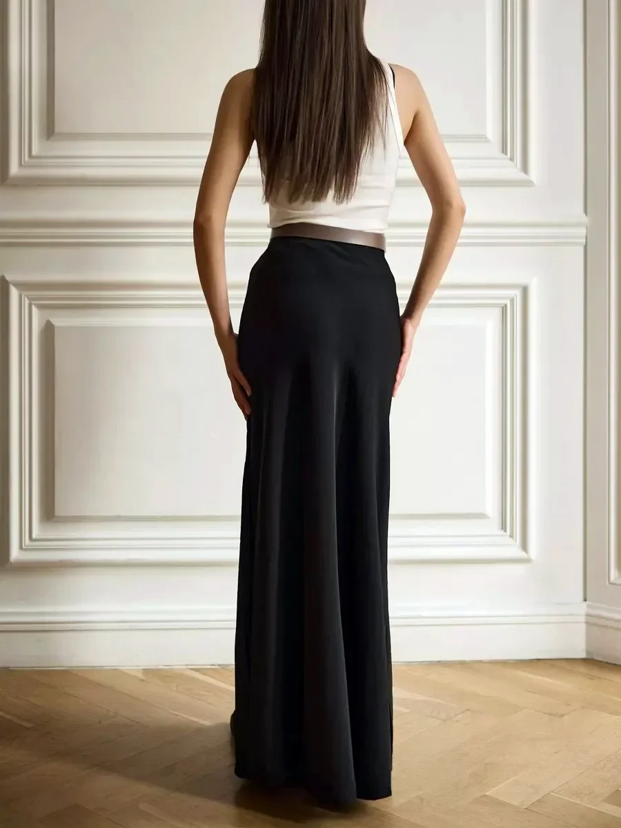 Wolfeel Casual Satin Women'S Skirt Spring Summer Fashion Loose High Waist Maxi Skirts Elegant Simple Slik Fishtail Skirt