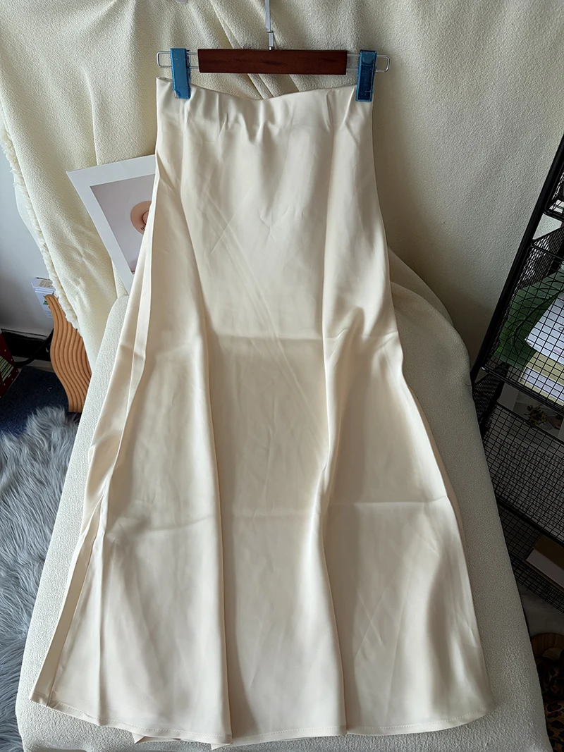 38 Colors Women's Summer Elegant Satin Long Skirts 2026 New Female Solid Color High Waist Fashion Faldas