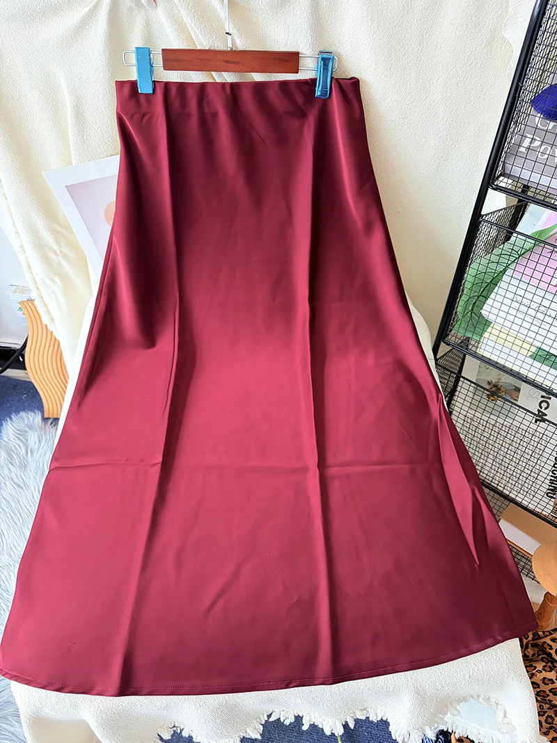 38 Colors Women's Summer Elegant Satin Long Skirts 2026 New Female Solid Color High Waist Fashion Faldas