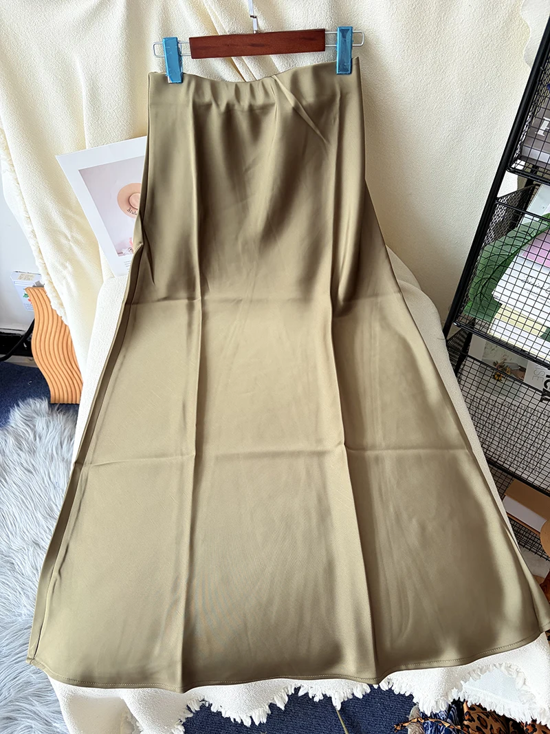 38 Colors Women's Summer Elegant Satin Long Skirts 2026 New Female Solid Color High Waist Fashion Faldas