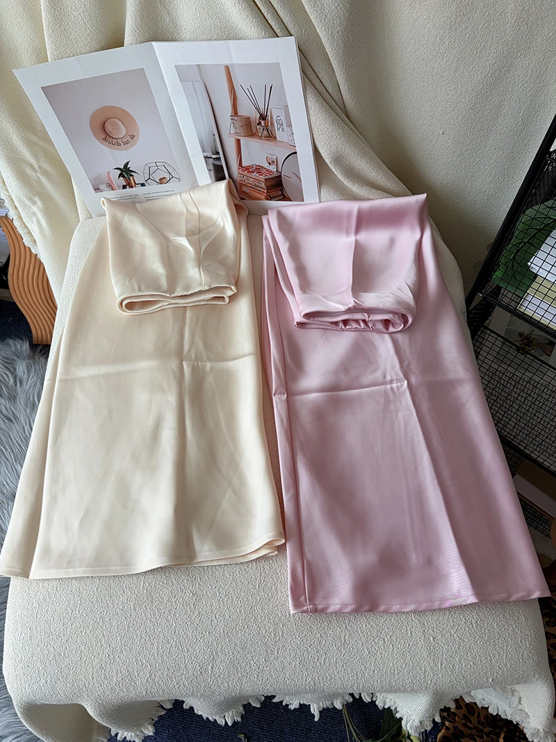 38 Colors Women's Summer Elegant Satin Long Skirts 2026 New Female Solid Color High Waist Fashion Faldas