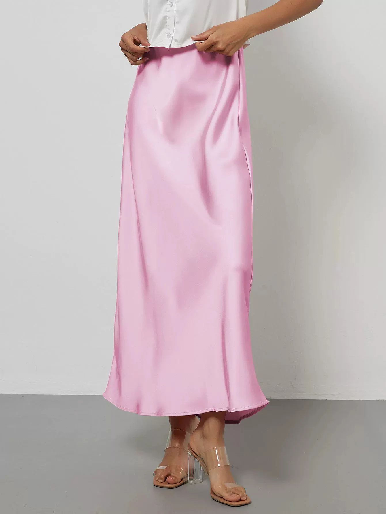 38 Colors Women's Summer Elegant Satin Long Skirts 2026 New Female Solid Color High Waist Fashion Faldas