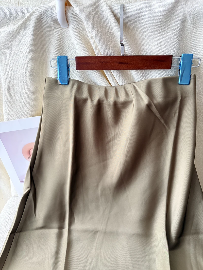 38 Colors Women's Summer Elegant Satin Long Skirts 2026 New Female Solid Color High Waist Fashion Faldas