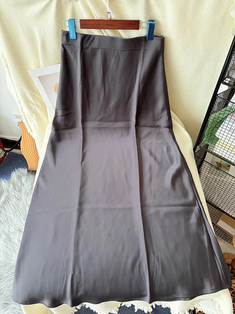 38 Colors Women's Summer Elegant Satin Long Skirts 2026 New Female Solid Color High Waist Fashion Faldas