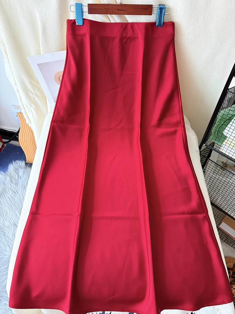 38 Colors Women's Summer Elegant Satin Long Skirts 2026 New Female Solid Color High Waist Fashion Faldas