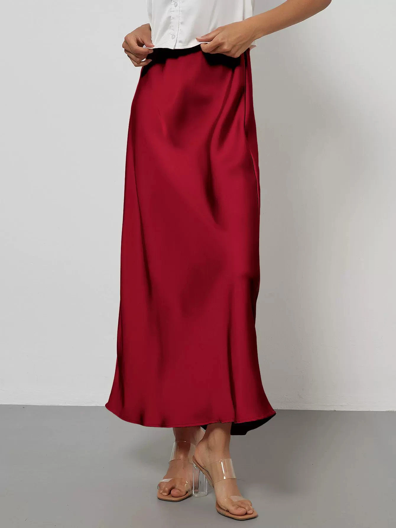 38 Colors Women's Summer Elegant Satin Long Skirts 2026 New Female Solid Color High Waist Fashion Faldas