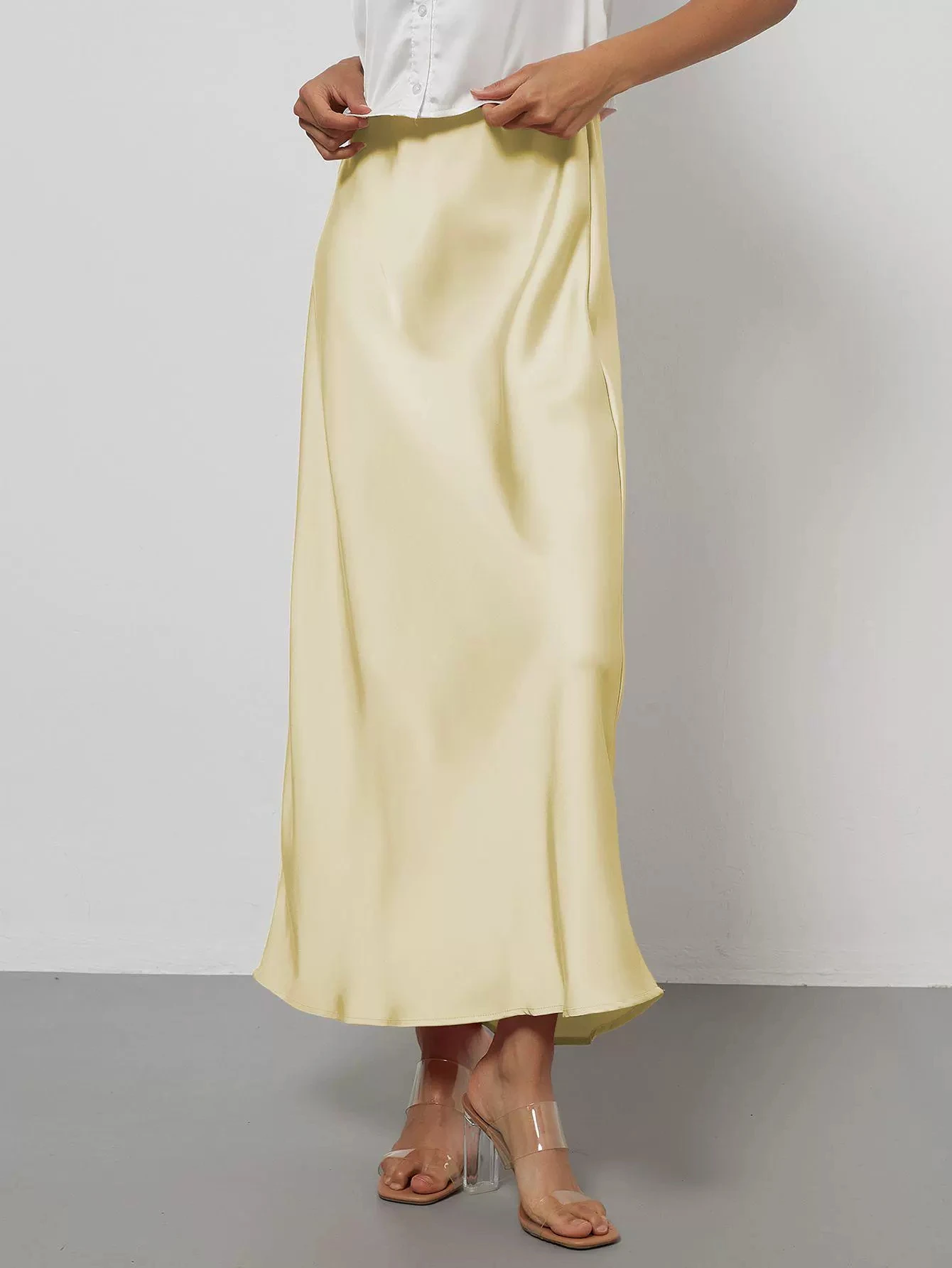 38 Colors Women's Summer Elegant Satin Long Skirts 2026 New Female Solid Color High Waist Fashion Faldas