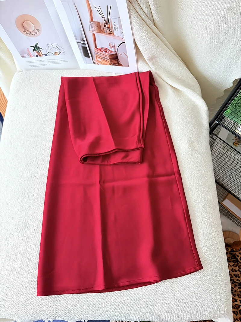 38 Colors Women's Summer Elegant Satin Long Skirts 2026 New Female Solid Color High Waist Fashion Faldas