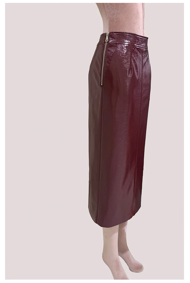 Nerazzurri Autumn Long Shiny Faux Leather Midi Pencil Skirt Women with Back Slit High Waist Elegant Chic Luxury Clothes Fashion
