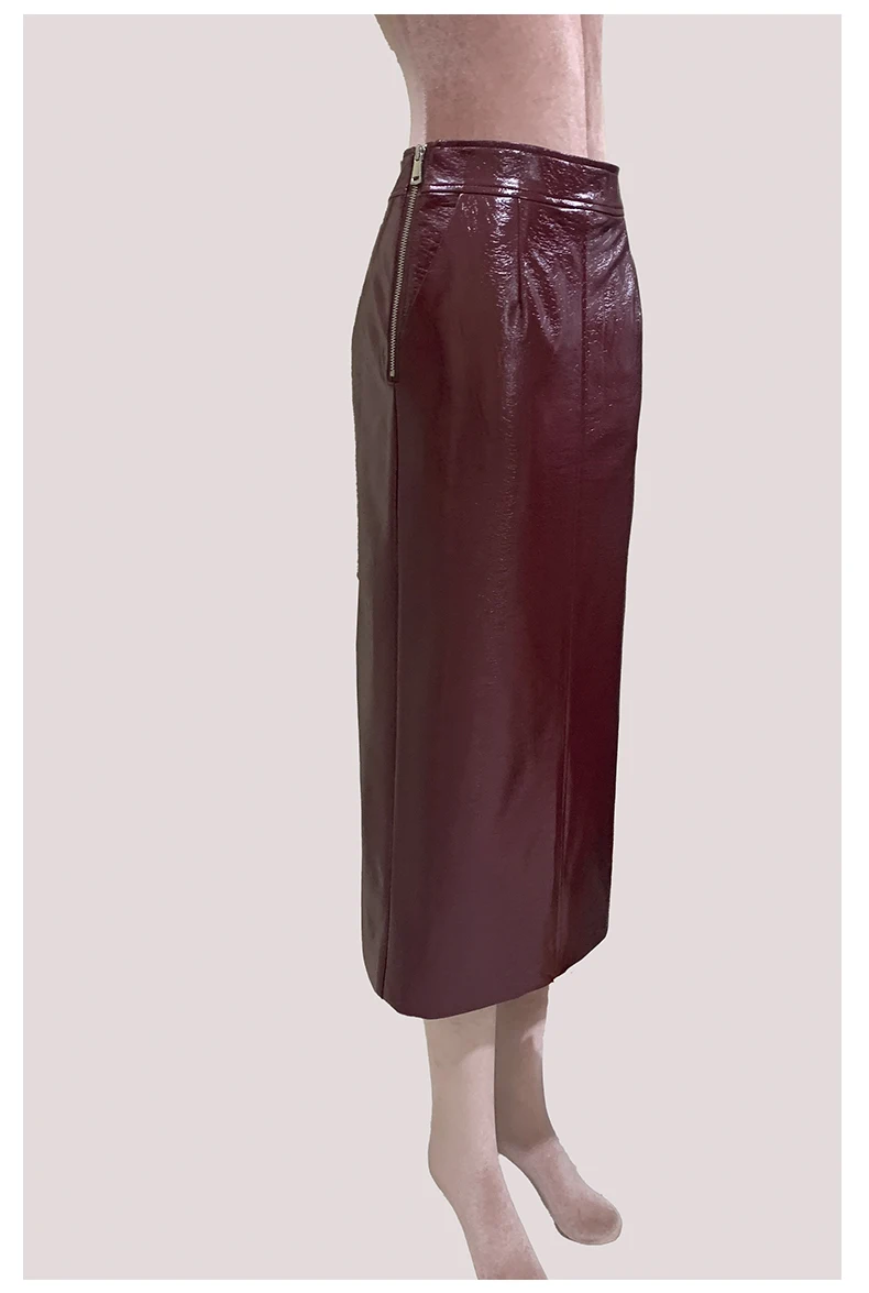 Nerazzurri Autumn Long Shiny Faux Leather Midi Pencil Skirt Women with Back Slit High Waist Elegant Chic Luxury Clothes Fashion