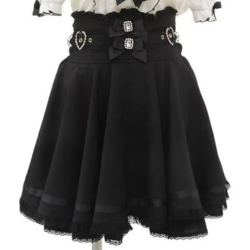 Lolita Style Sweet Women Skirt Japanese Fashion Jupe 2025 Faldas Mujer De Moda Bandage Bow Patchwork Lace Cute Y2k Skirts 63b343