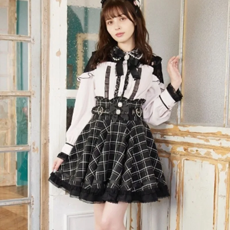 Lolita Style Sweet Women Skirt Japanese Fashion Jupe 2025 Faldas Mujer De Moda Bandage Bow Patchwork Lace Cute Y2k Skirts 63b343