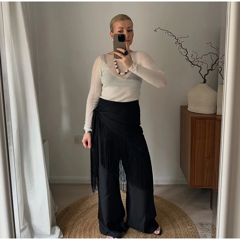 Street Tassels Lace Up Women's Mini Skirt High Waist Irregular Hem Female Skirts 2026 Autumn Lady All-match Accessories