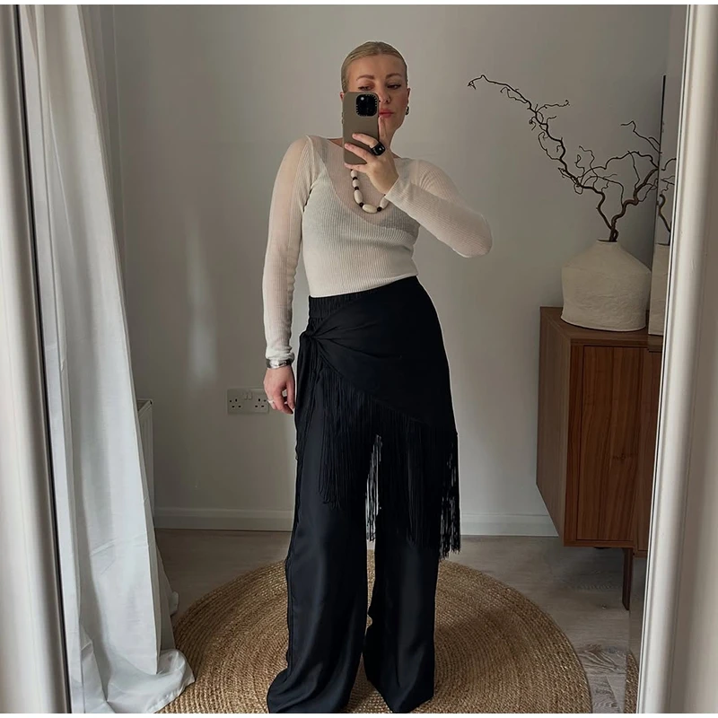 Street Tassels Lace Up Women's Mini Skirt High Waist Irregular Hem Female Skirts 2026 Autumn Lady All-match Accessories
