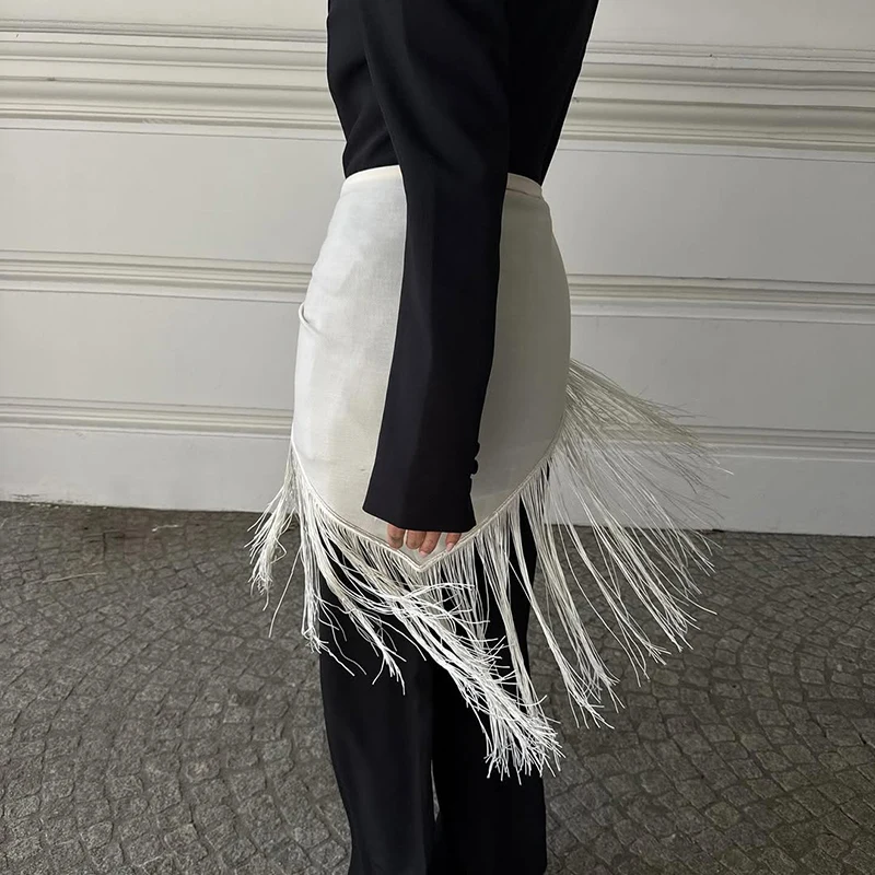 Street Tassels Lace Up Women's Mini Skirt High Waist Irregular Hem Female Skirts 2026 Autumn Lady All-match Accessories