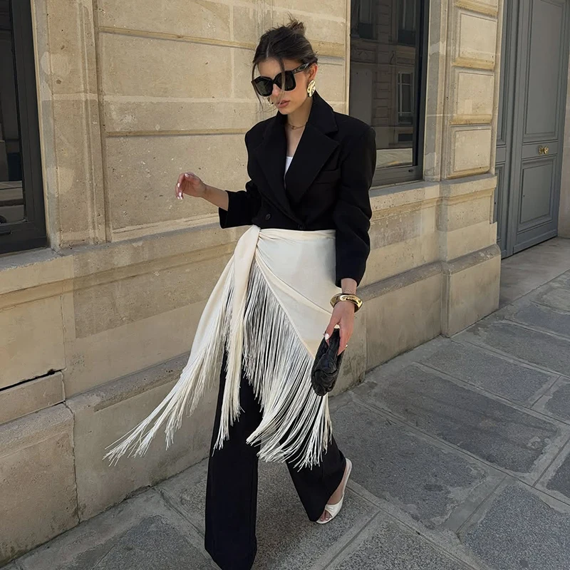 Street Tassels Lace Up Women's Mini Skirt High Waist Irregular Hem Female Skirts 2026 Autumn Lady All-match Accessories