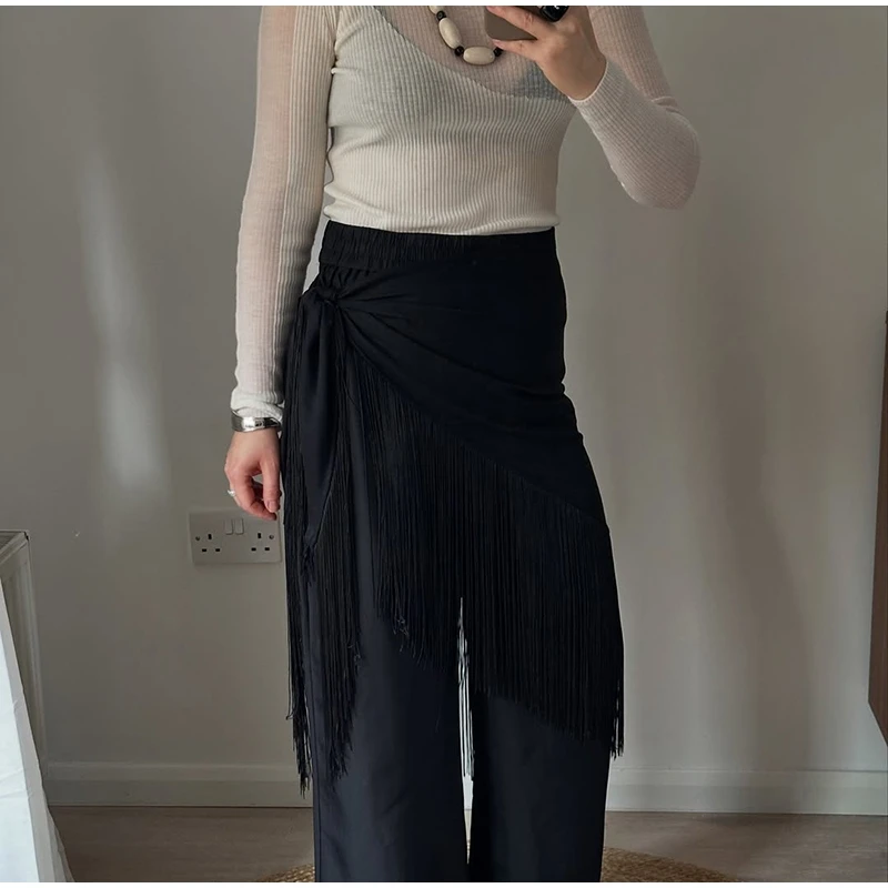 Street Tassels Lace Up Women's Mini Skirt High Waist Irregular Hem Female Skirts 2026 Autumn Lady All-match Accessories