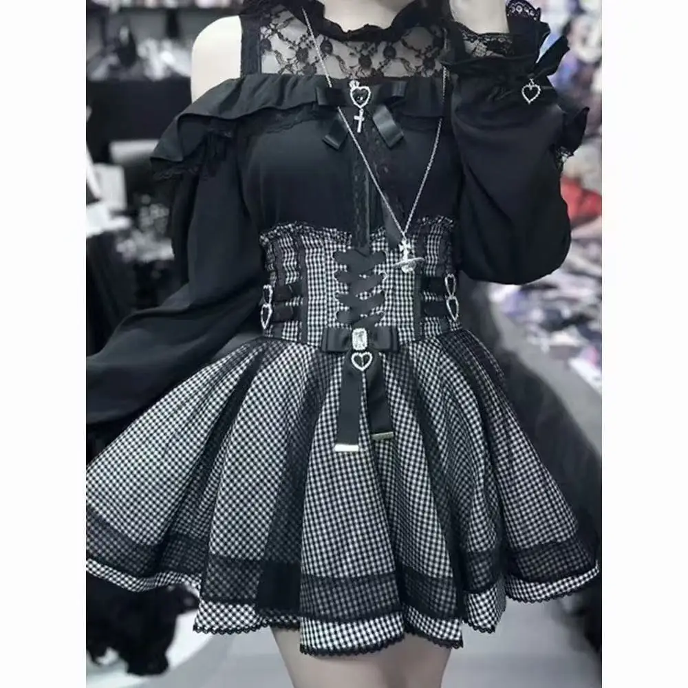 Japanese Lolita Y2k Lace Layered Skirt Women Anime High Waist Chic Ruffle Cake Skirt Kawaii Harajuku Sweet Mini Skirt