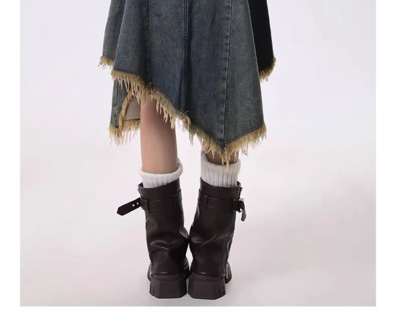 Summer Women Japanese Midi Skirt Denim Irregular Skirt A-line 2000s Abi Y2k Korean Shoujo E-girl Gyaru Tassels Skirt Cyber Punk