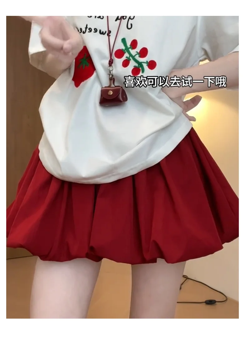 Red Petal Hem Bloom Skirt Women Summer Lightweight High Waist Flattering Fit Anti-Slip Lining Petite A-Line Mini Flowy Skirt