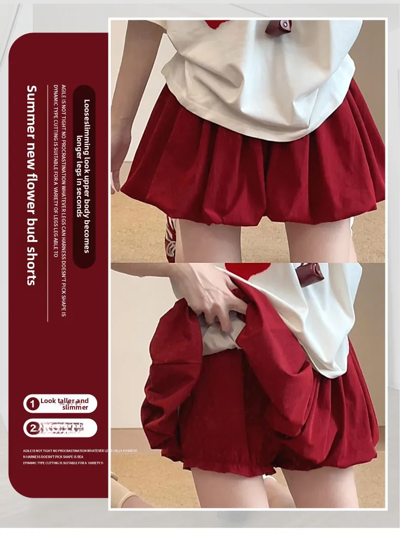 Red Petal Hem Bloom Skirt Women Summer Lightweight High Waist Flattering Fit Anti-Slip Lining Petite A-Line Mini Flowy Skirt