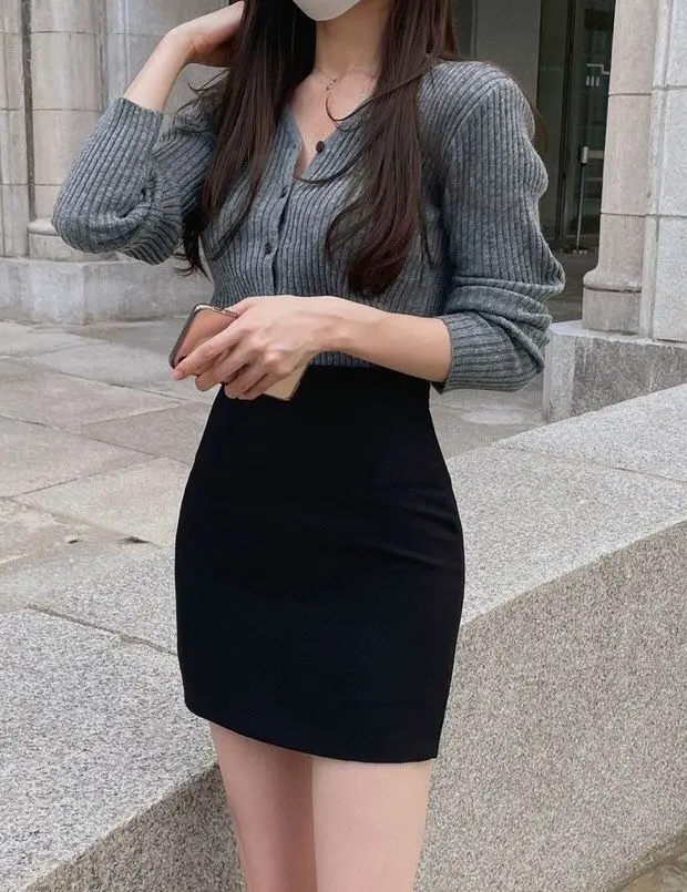 Midi Womens Skirt Suit with Skirts for Women Tight Wrap Grey Formal Office Vintage New In Premium Y2k Aesthetic Luxury Clothing