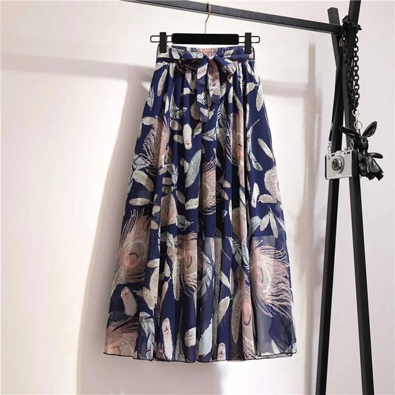 Long Skirt Women For Spring Summer Lady Korean Style White Black Chiffon Sun School High Waist Midi Skirt Female