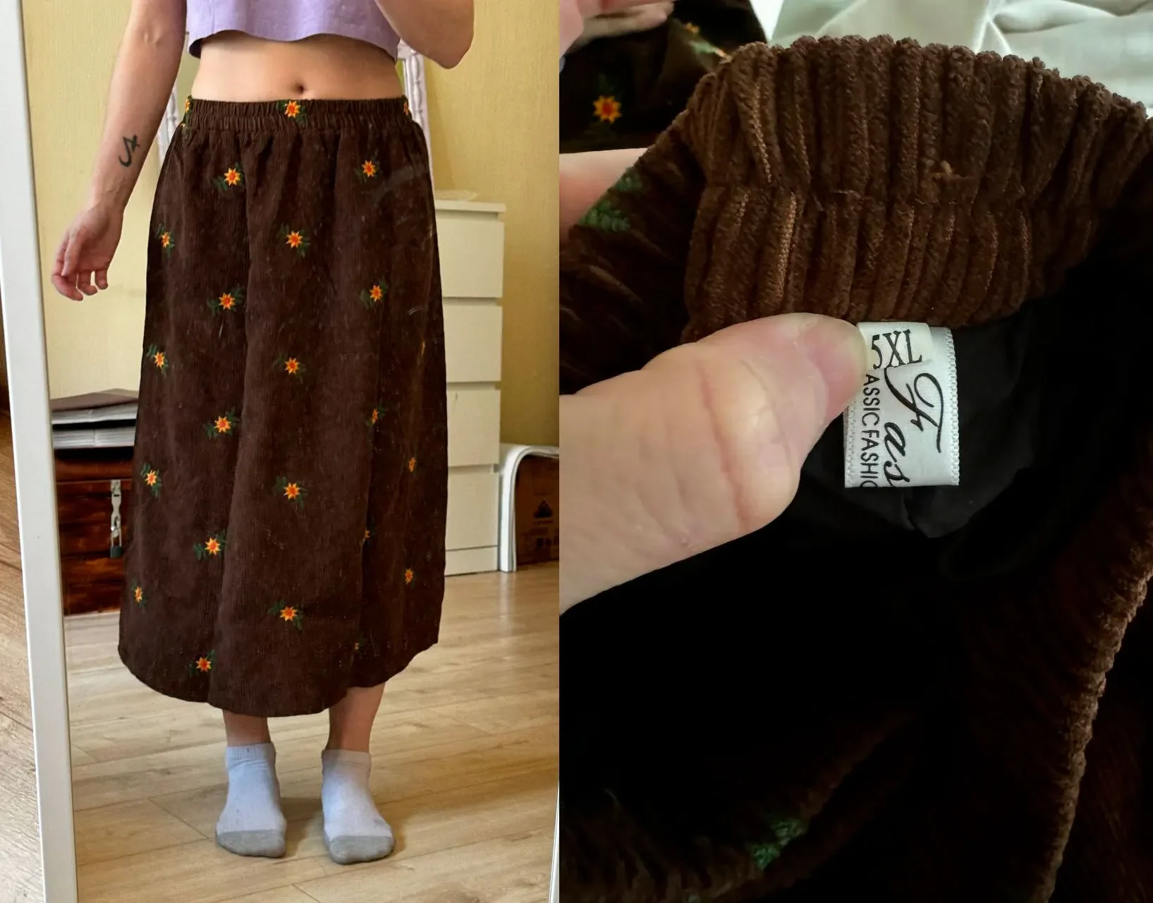 Corduroy Embroidery Women's Skirts Autumn Winter New Arrival Floral Skirts Female High Waist Slimming Mid-calf Skirt for Woman