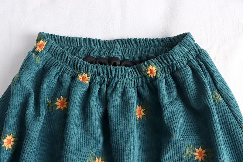 Corduroy Embroidery Women's Skirts Autumn Winter New Arrival Floral Skirts Female High Waist Slimming Mid-calf Skirt for Woman