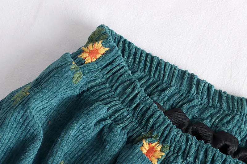 Corduroy Embroidery Women's Skirts Autumn Winter New Arrival Floral Skirts Female High Waist Slimming Mid-calf Skirt for Woman