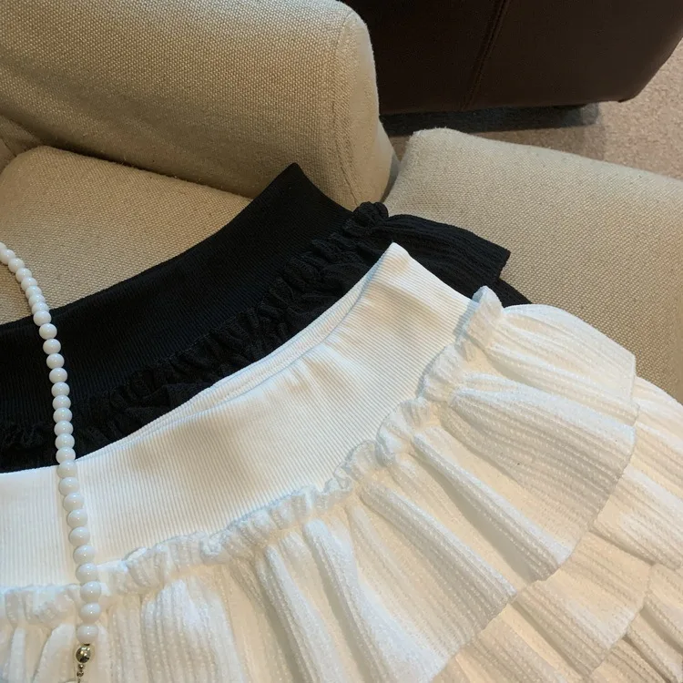 Sweet Puffy White Mini Skirt for Women Korean Harajuku Style Ruched Ruffle Skirts Woman Casual Campus Elastic Waist A-line Skirt