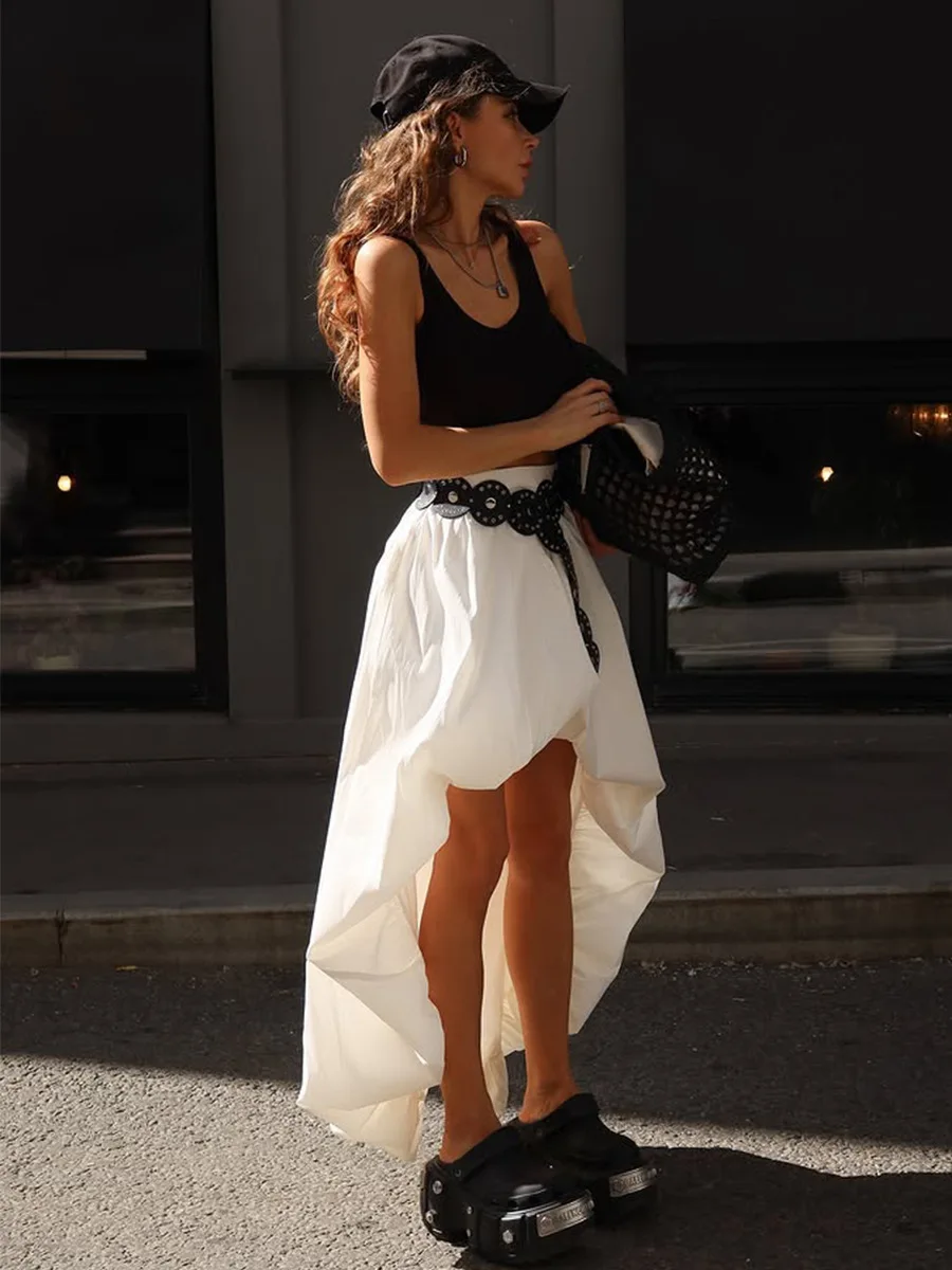 Bornladies Cotton Women's 2026 Spring Summer New Midi Skirt Street Fashion Irregular Ruched Bud Design Half Skirt