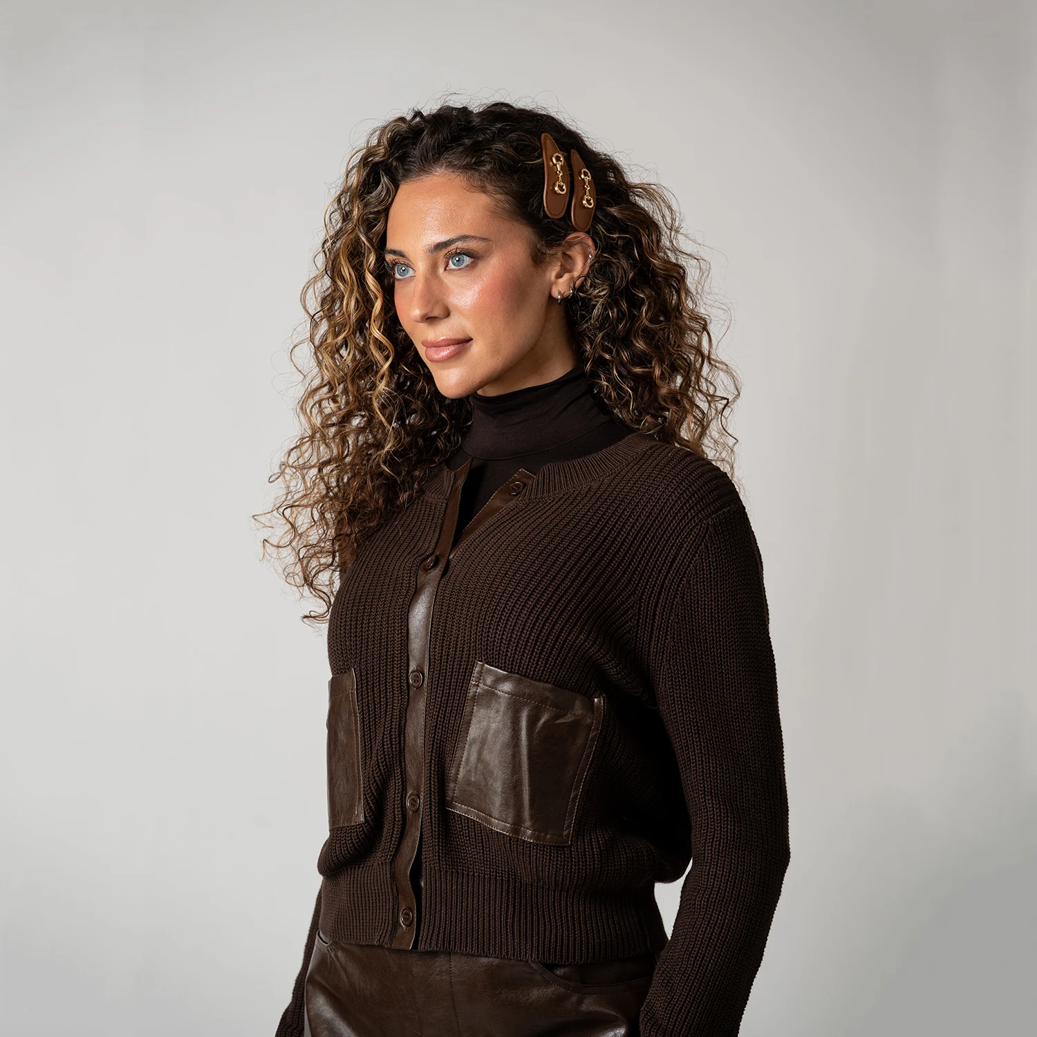 AP AW26 Women Leather Skirt and Leather Patch Cardigan Fashion Style
