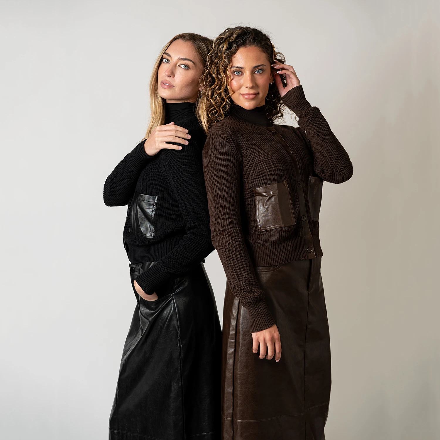 AP AW26 Women Leather Skirt and Leather Patch Cardigan Fashion Style