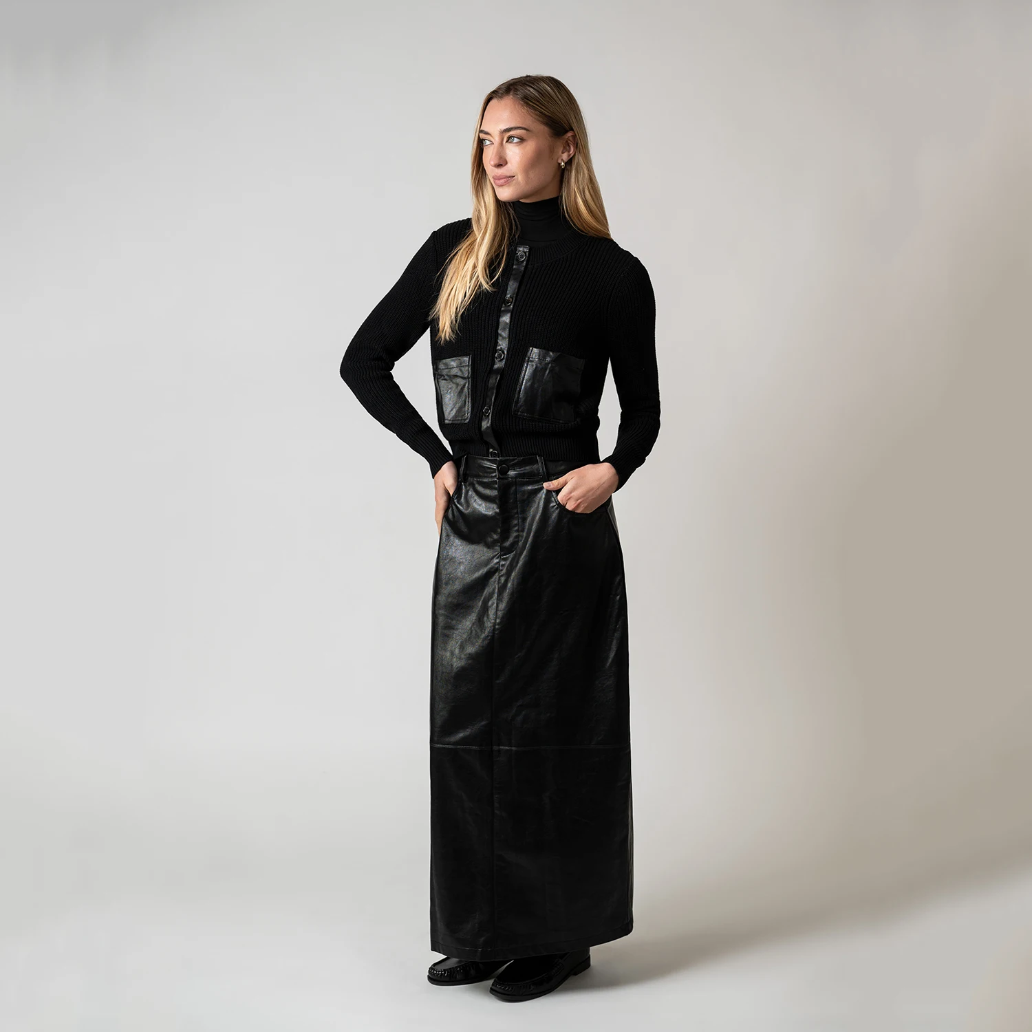 AP AW26 Women Leather Skirt and Leather Patch Cardigan Fashion Style