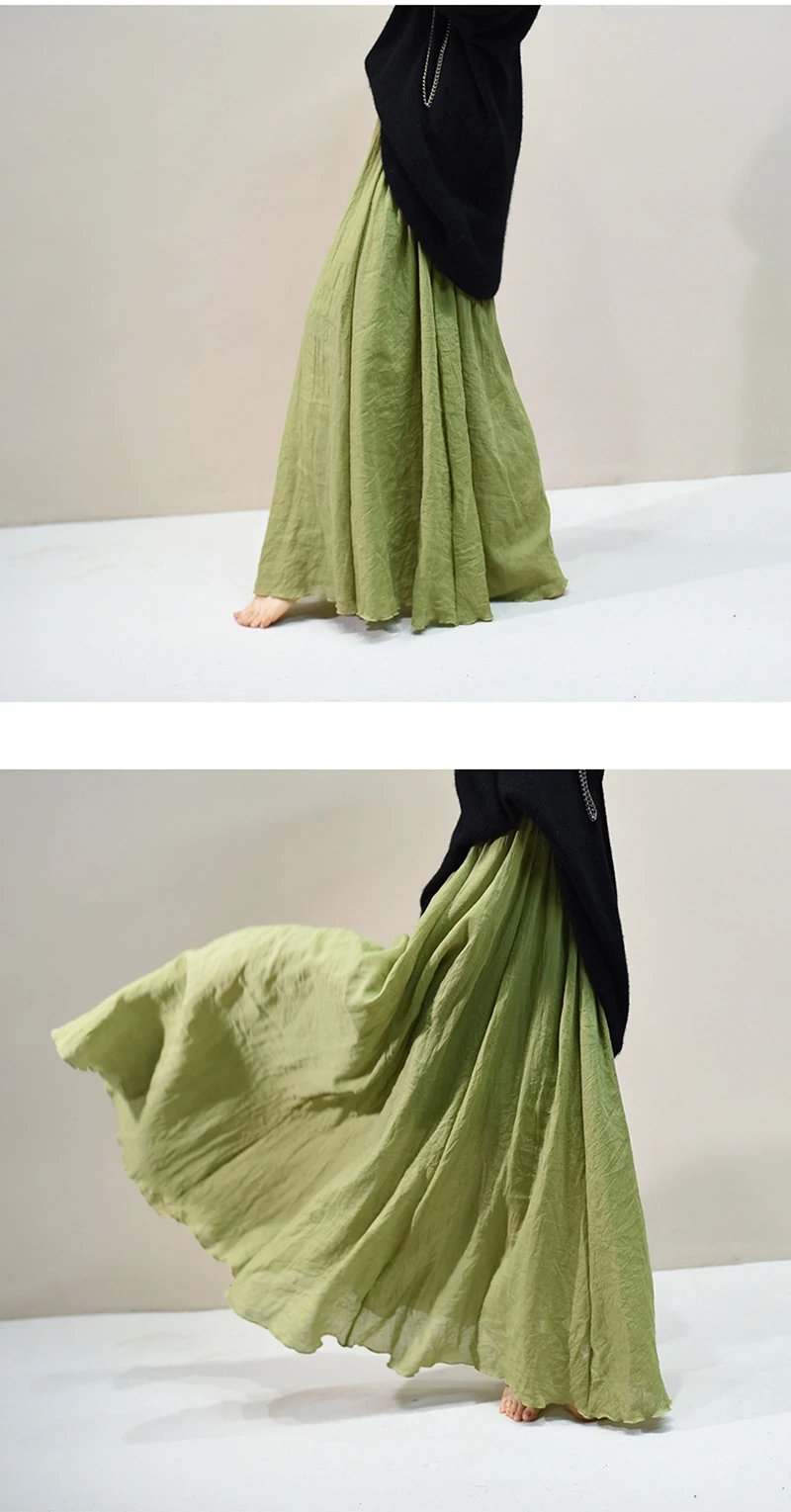 Women's Elegant 16 Color High Waist Elastic Waist Linen Pleated Long Skirts Ladies Slim Casual Skirt Saias New 2026 Summer SK05